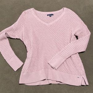 American eagle size large pink crotchet style sweater